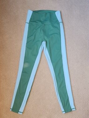 High-Waist Green and Light Blue Colorblock Leggings